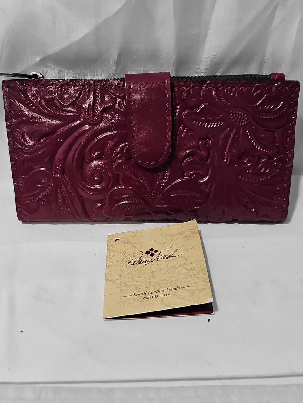Patricia Nash Embossed Floral Leather Wallet - Deep Wine